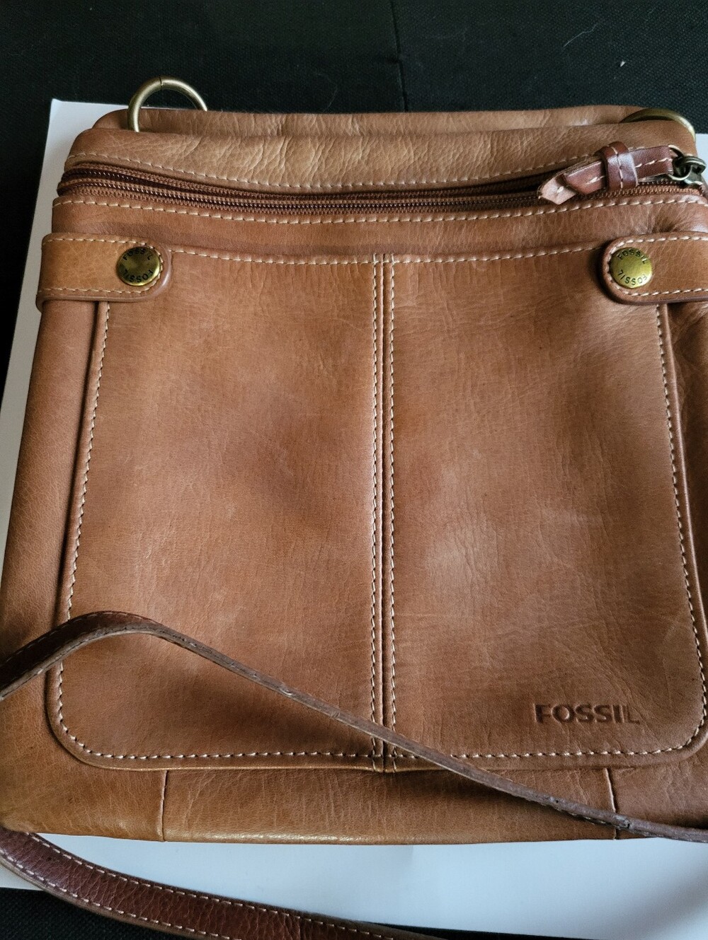 Fossil Brown Leather Crossbody Bag - Adjustable Strap - Picture 2 of 10